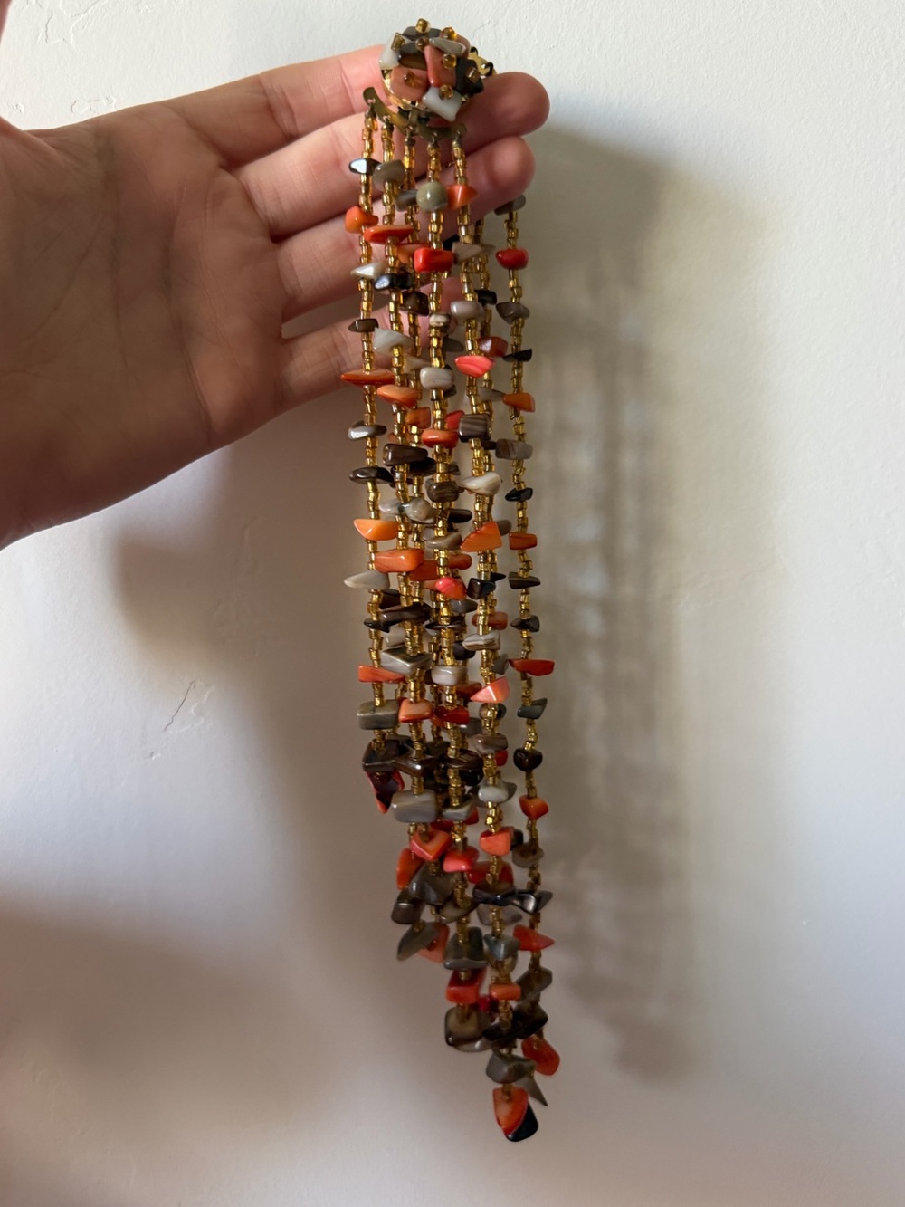 Multi-Strand Coral & Brown Beaded Necklace